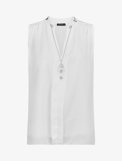 Top sans manches en voile avec bijou - Blanc - 5