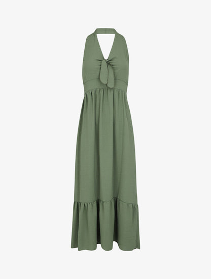 Robe longue unie dos nu - Kaki - 1
