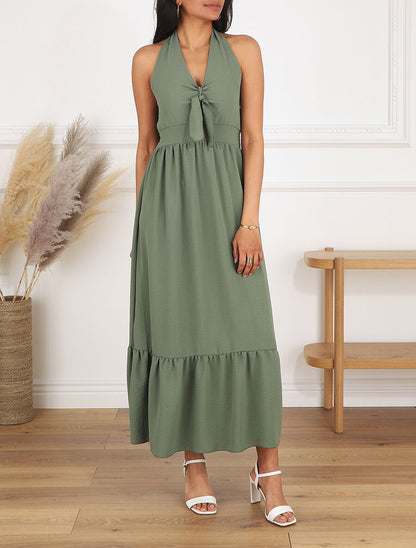 Robe longue unie dos nu - Kaki - 4