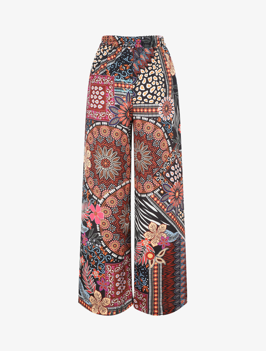 Pantalon fluide à imprimé foulard - Noir - 2