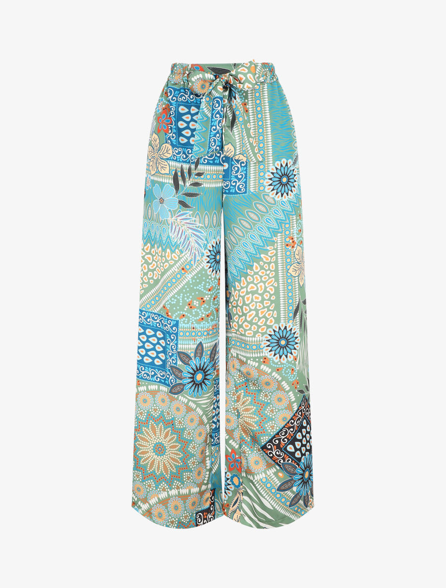 Pantalon fluide à imprimé foulard - Kaki - 1