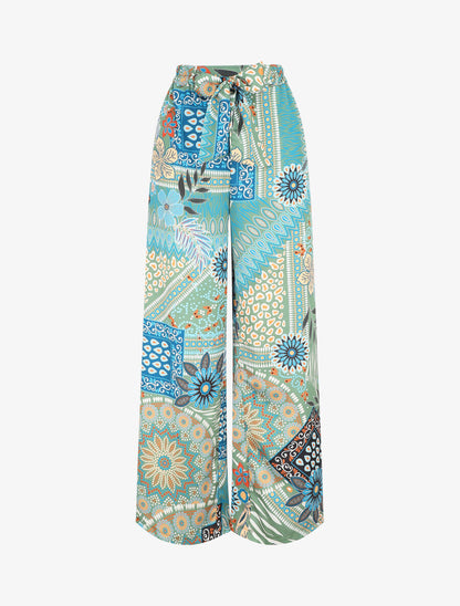 Pantalon fluide à imprimé foulard - Kaki - 1