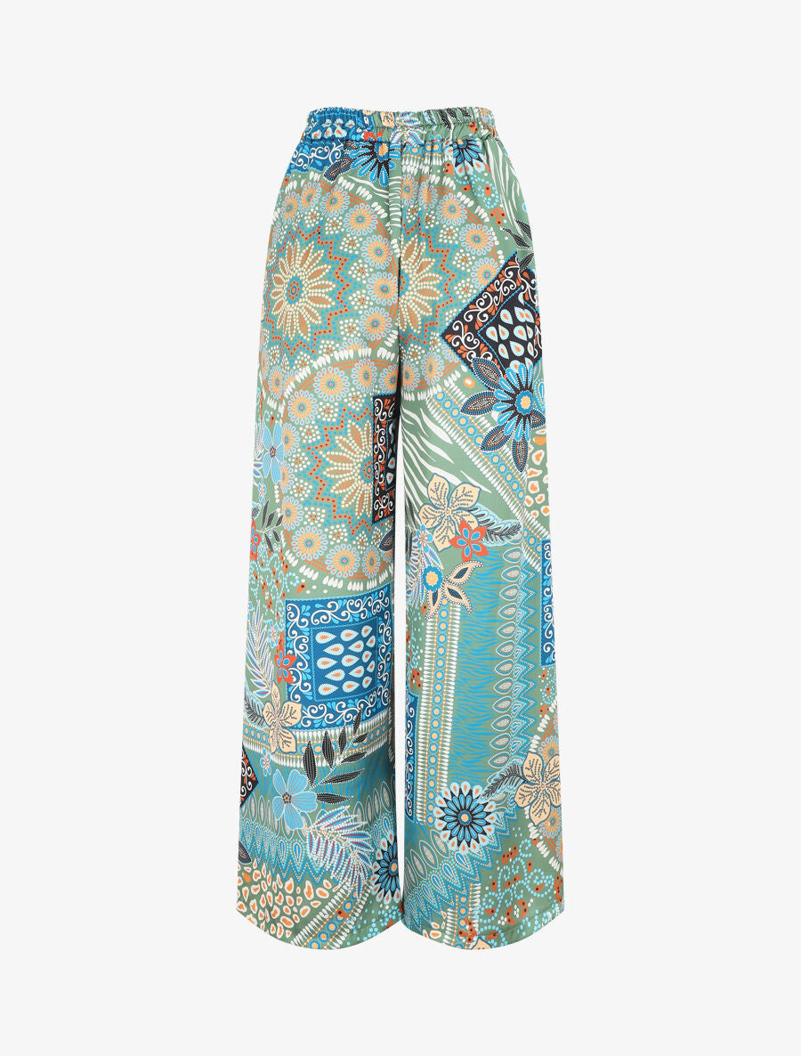 Pantalon fluide à imprimé foulard - Kaki - 2