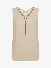 Top en voile à col zippé - Beige - 1