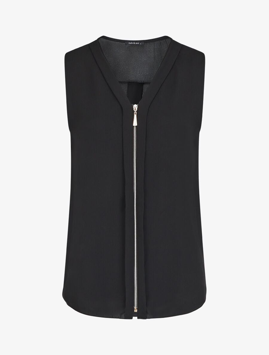 Top en voile uni zippé - Noir - 1