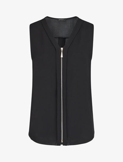 Top en voile uni zippé - Noir - 1