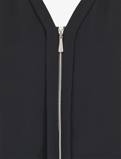 Top en voile uni zippé - Noir - 3