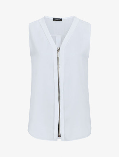 Top en voile uni zippé - Blanc - 5