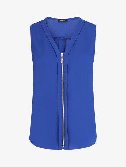 Top en voile uni zippé - Bleu roi - 5
