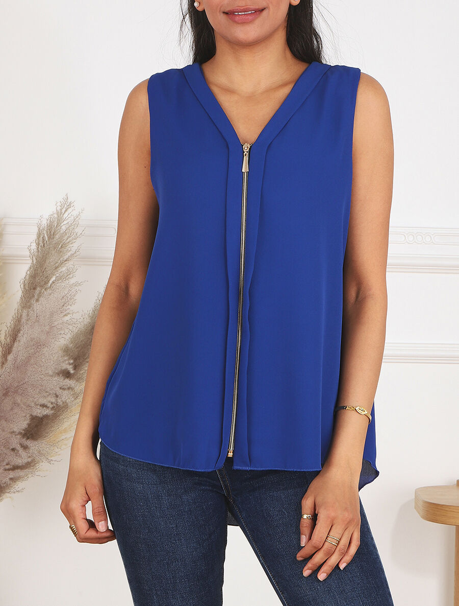 Top en voile uni zippé - Bleu roi - 4