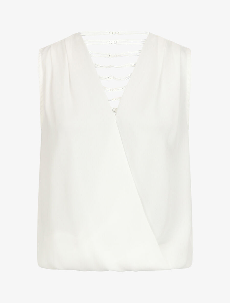 Top sans manches col cache-coeur dos en crochet - Blanc - 5