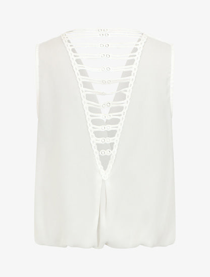 Top sans manches col cache-coeur dos en crochet - Blanc - 2