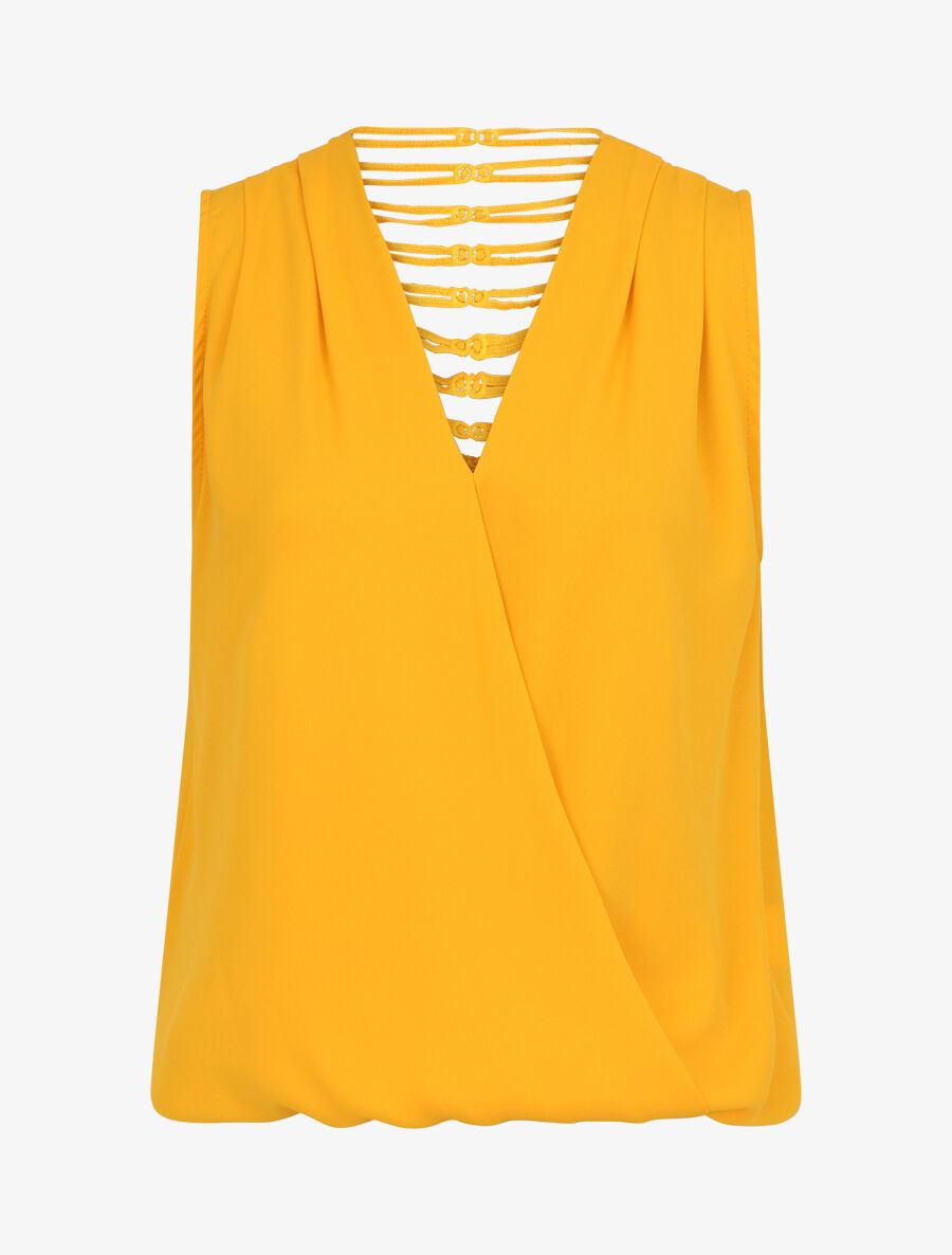 Top sans manches col cache-coeur dos en crochet - Jaune - 1