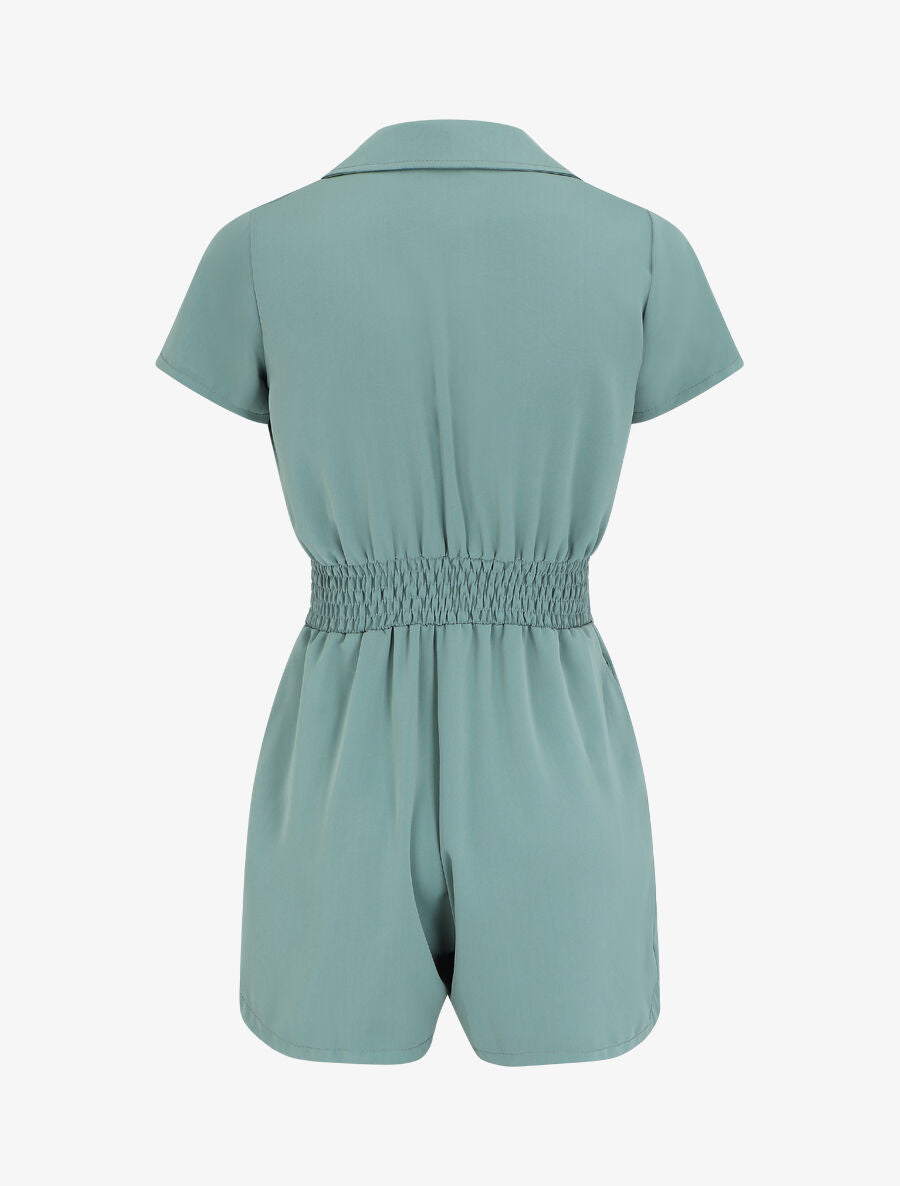 Combishort fluide à taille élastiquée - Bleu canard - 2