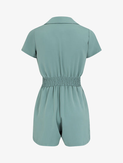 Combishort fluide à taille élastiquée - Bleu canard - 2