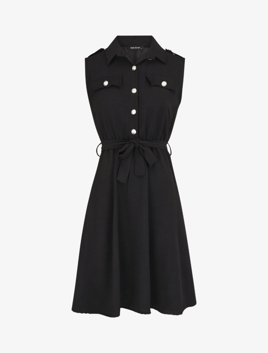 Robe unie à taille élastiquée - Noir - 4