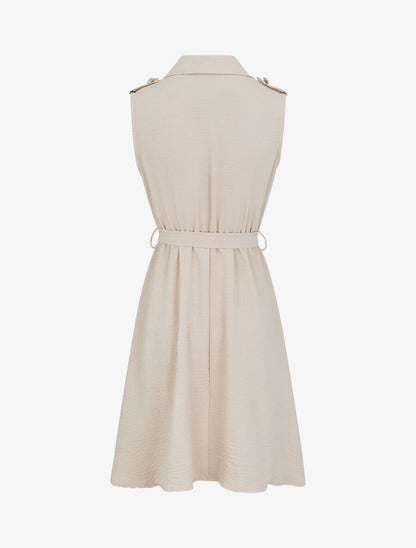Robe unie à taille élastiquée - Beige - 2