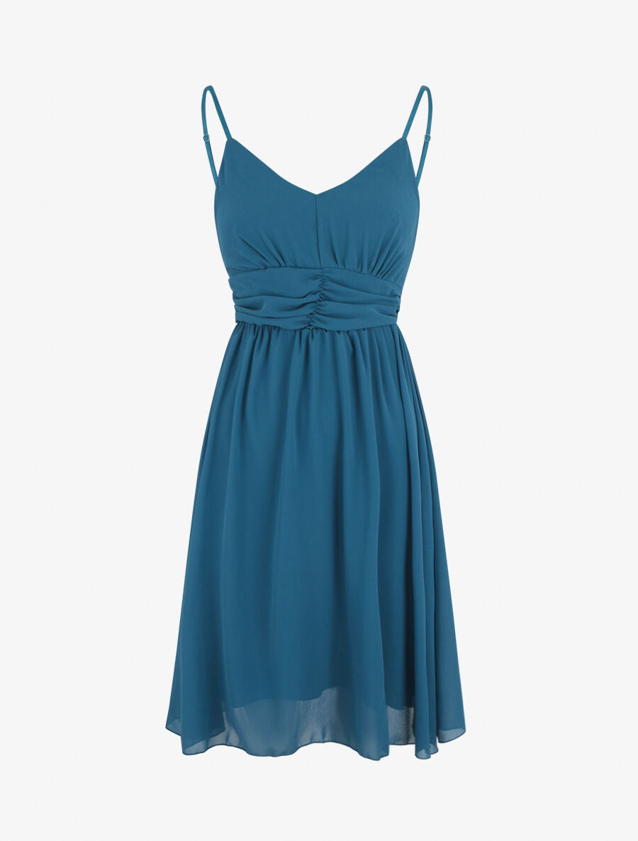 Robe courte unie - Bleu canard - 5