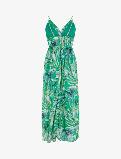 Robe longue à imprimé feuilles - Vert - 2