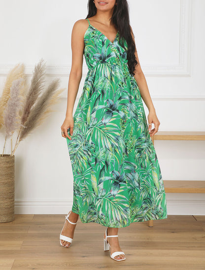 Robe longue à imprimé feuilles - Vert - 4