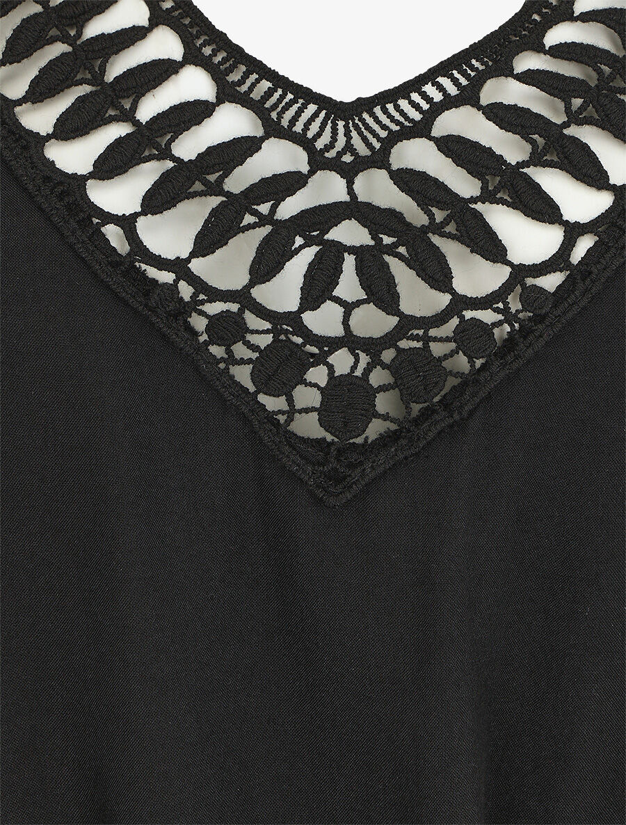 Robe droite unie ceinturée - Noir - 3