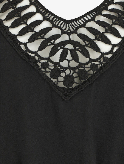 Robe droite unie ceinturée - Noir - 3