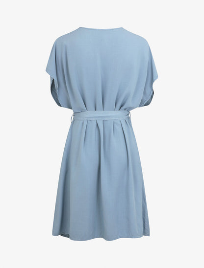 Robe droite unie ceinturée - Bleu ciel - 2