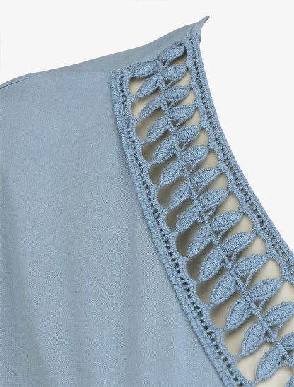 Robe droite unie ceinturée - Bleu ciel - 3