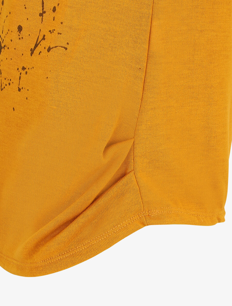 Top uni en maille fine à motif plumes irisées - Jaune moutarde - 3