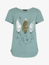 Top uni en maille fine à motif plumes irisées - Vert d&