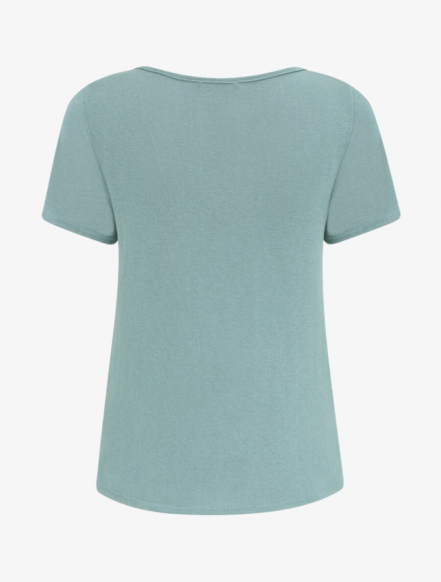 Top uni en maille fine à motif plumes irisées - Vert d&