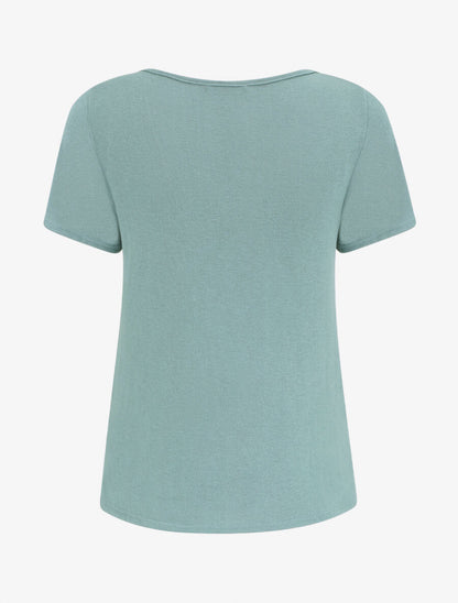 Top uni en maille fine à motif plumes irisées - Vert d&