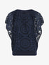 Blouse unie à broderies - Marine - 1