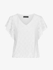 Top à manches volantées et broderies - Blanc - 5