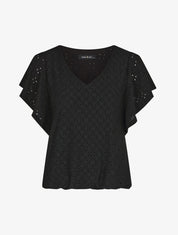 Top à manches volantées et broderies - Noir - 4