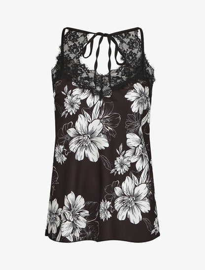 Caraco dentelle imprimé floral - Noir - 1