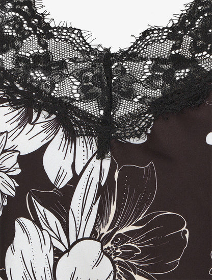 Caraco dentelle imprimé floral - Noir - 3