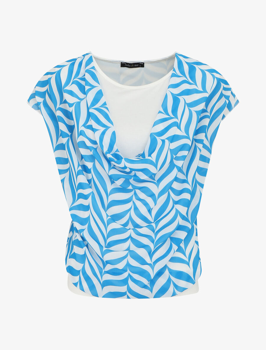 Top coupe droite imprimé graphique - Bleu - 1