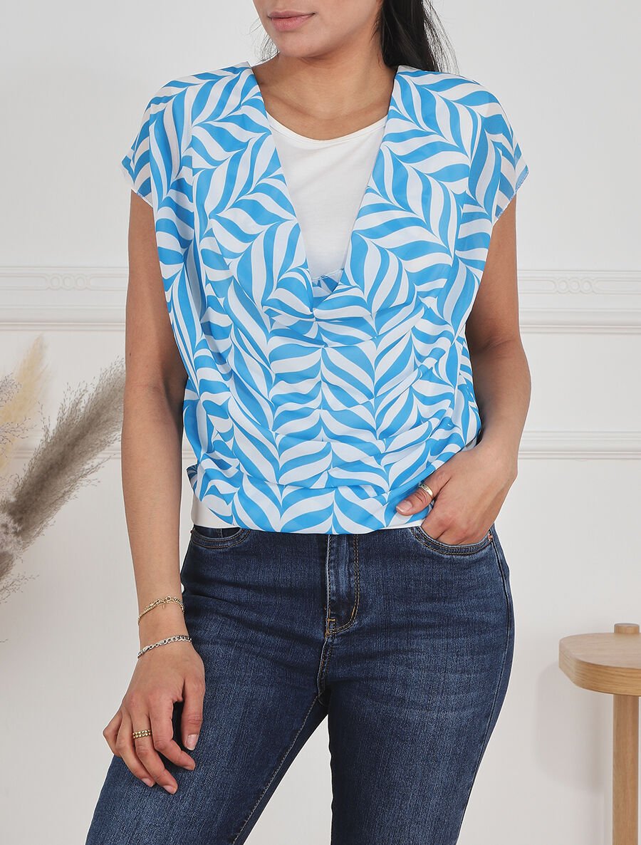 Top coupe droite imprimé graphique - Bleu - 4