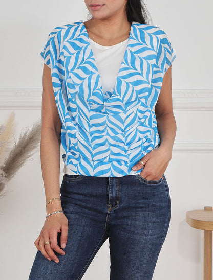 Top coupe droite imprimé graphique - Bleu - 4