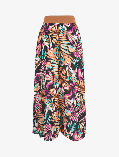 Jupe à taille haute style corset imprimé tropical - Noir - 2