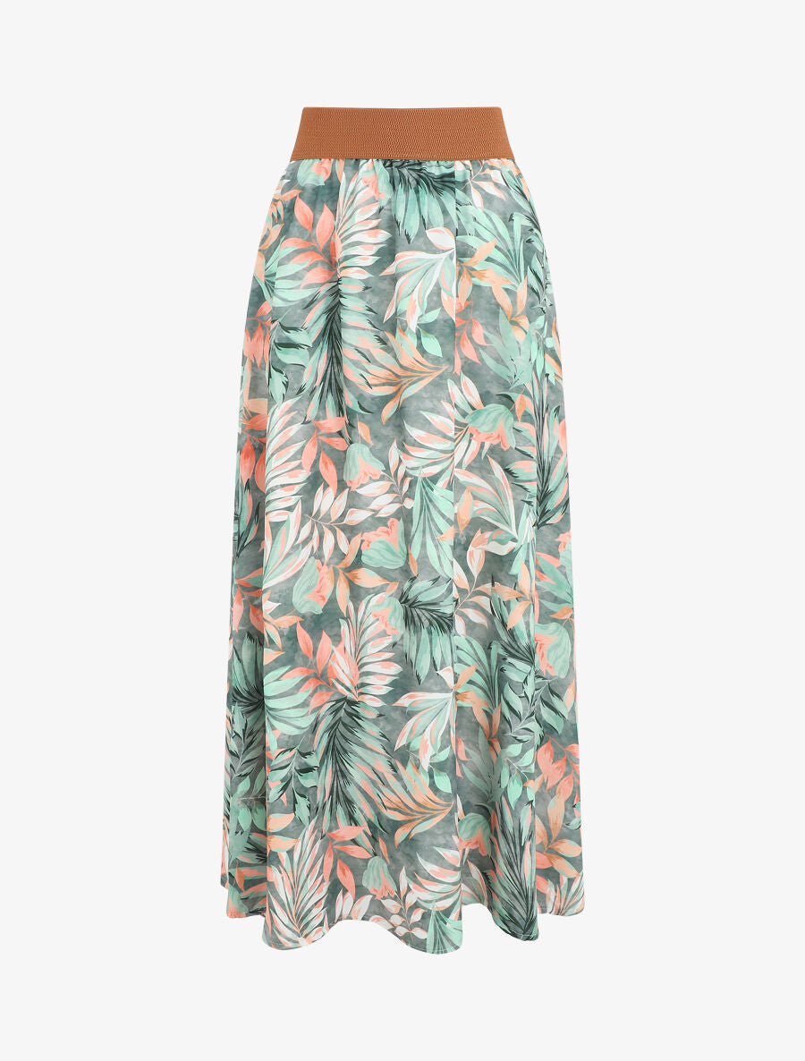 Jupe à taille haute style corset imprimé tropical - Kaki - 1