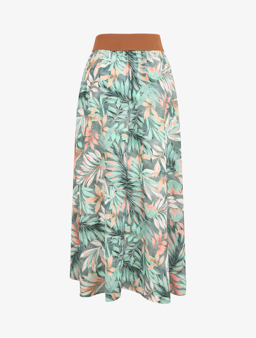 Jupe à taille haute style corset imprimé tropical - Kaki - 2