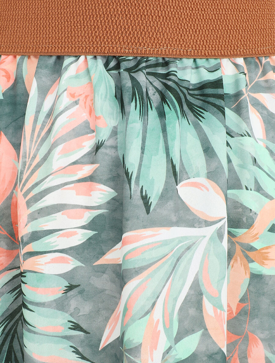 Jupe à taille haute style corset imprimé tropical - Kaki - 3