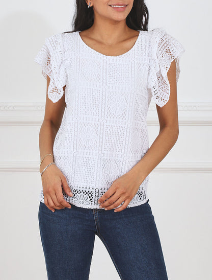 Top uni en maille - Blanc - 4
