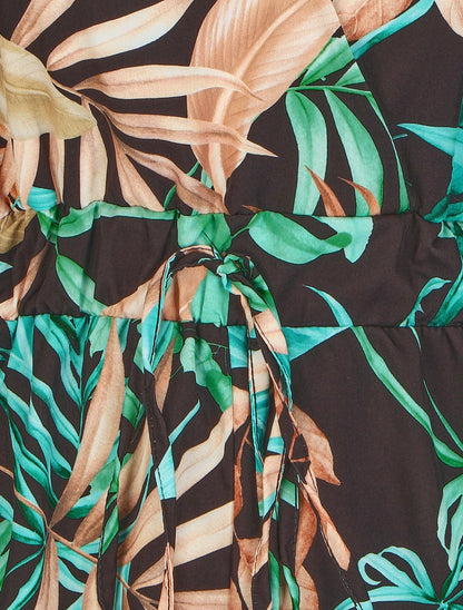 Combishort imprimé fleurs tropicales à taille élastiquée - Noir - 3