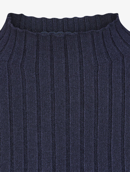 Pull côtelé col montant - Marine - 3