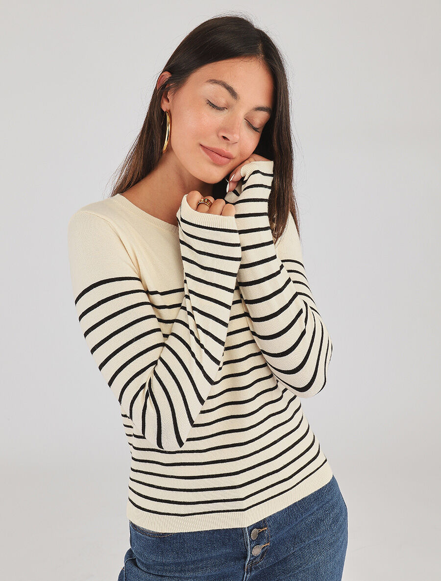 Pull marinière manches longues - Beige - 5