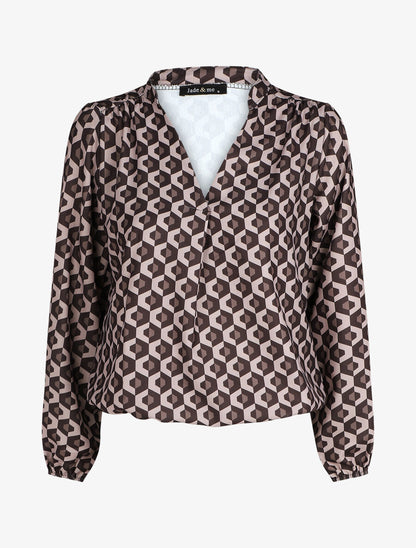 Top manches longues imprimé géométrique - Taupe - 1