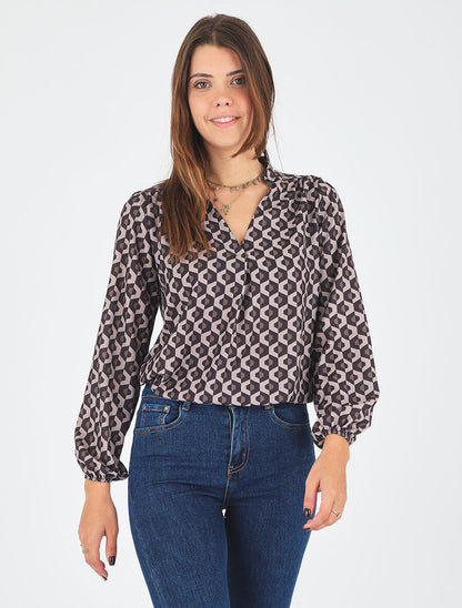 Top manches longues imprimé géométrique - Taupe - 4